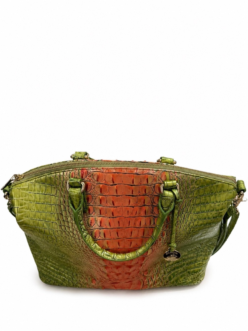 Designer Green & Orange Croc-Embossed Leather Tote